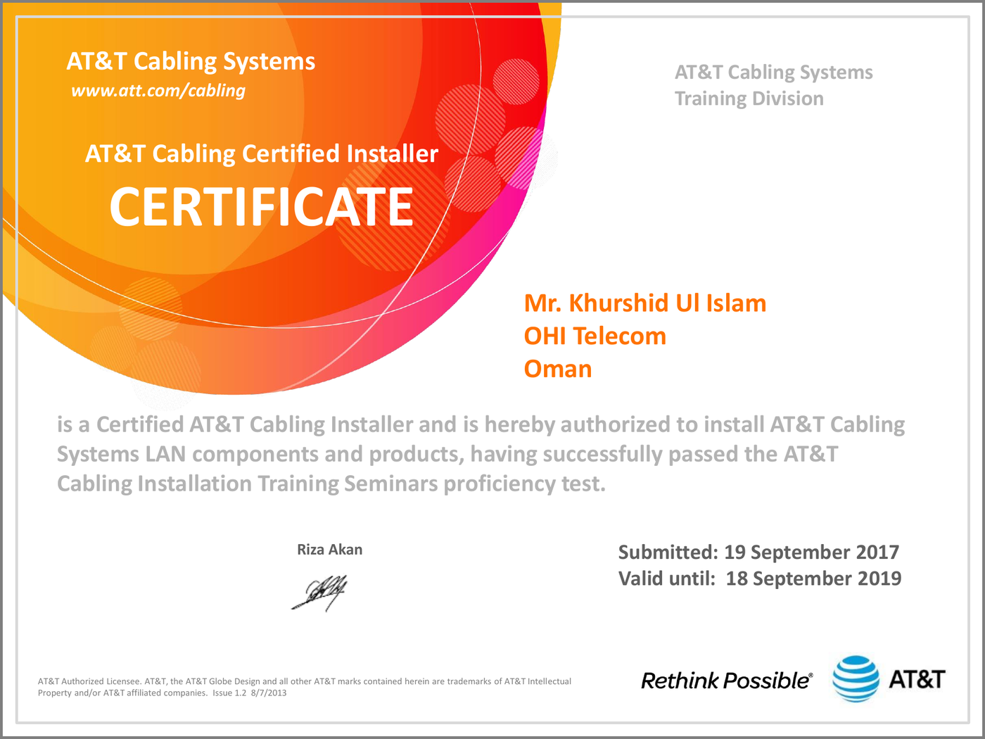 AT&T Cabling Certified Installer, AT&T Cabling Systems, 2017
