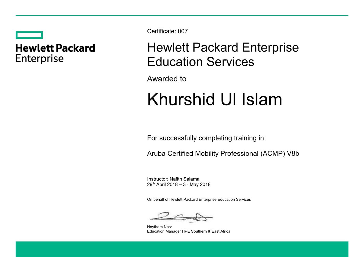 Aruba Certified Mobility Professional (ACMP) V8, Aruba · Hewlett Packard Enterprise, 2018