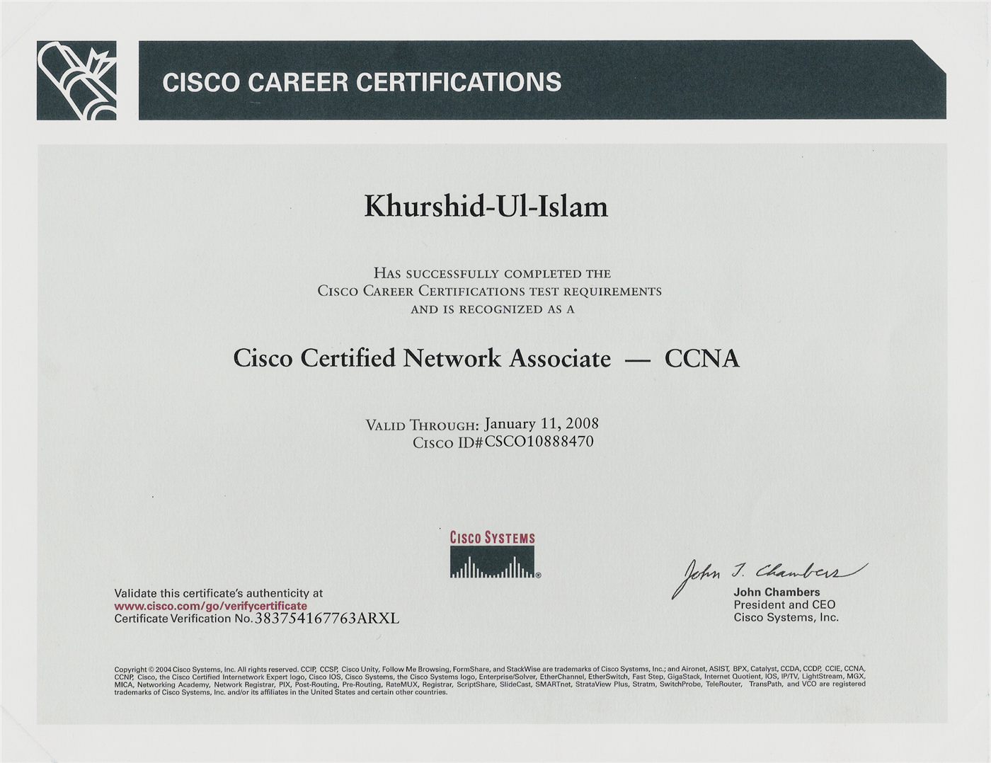 Cisco Certified Network Associate (CCNA), Cisco, 2004