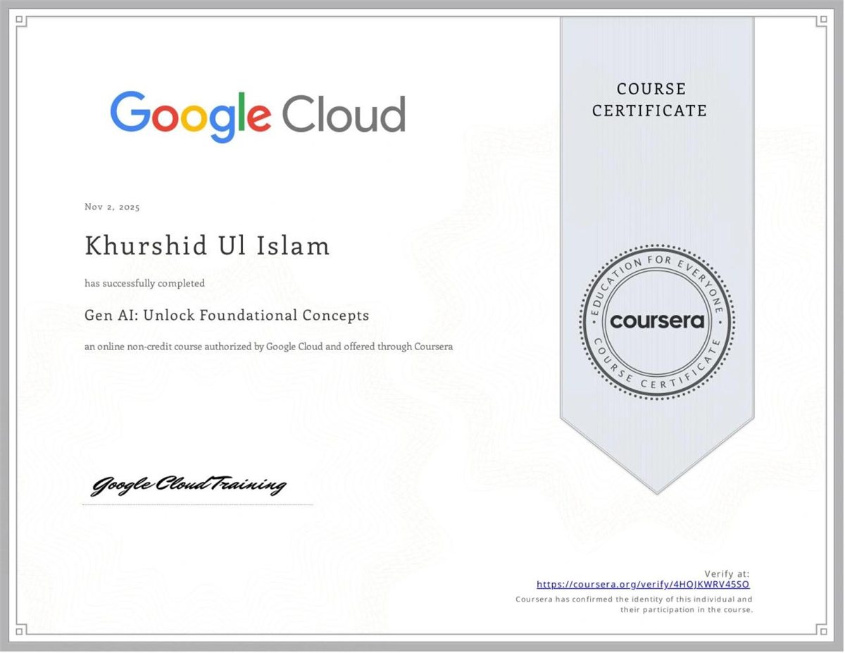 Gen AI: Unlock Foundational Concepts, Google Cloud · Coursera, 2025
