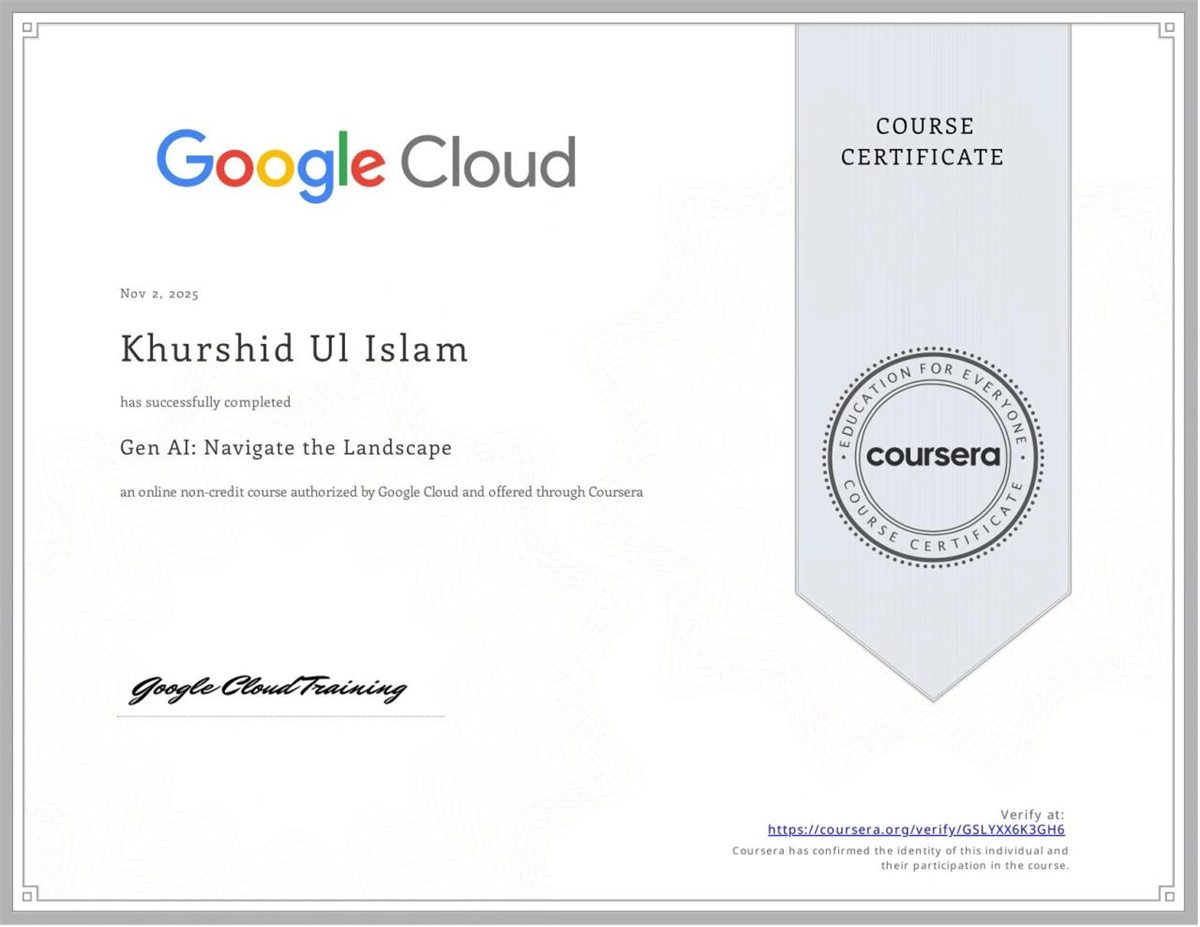 Gen AI: Navigate the Landscape, Google Cloud · Coursera, 2025