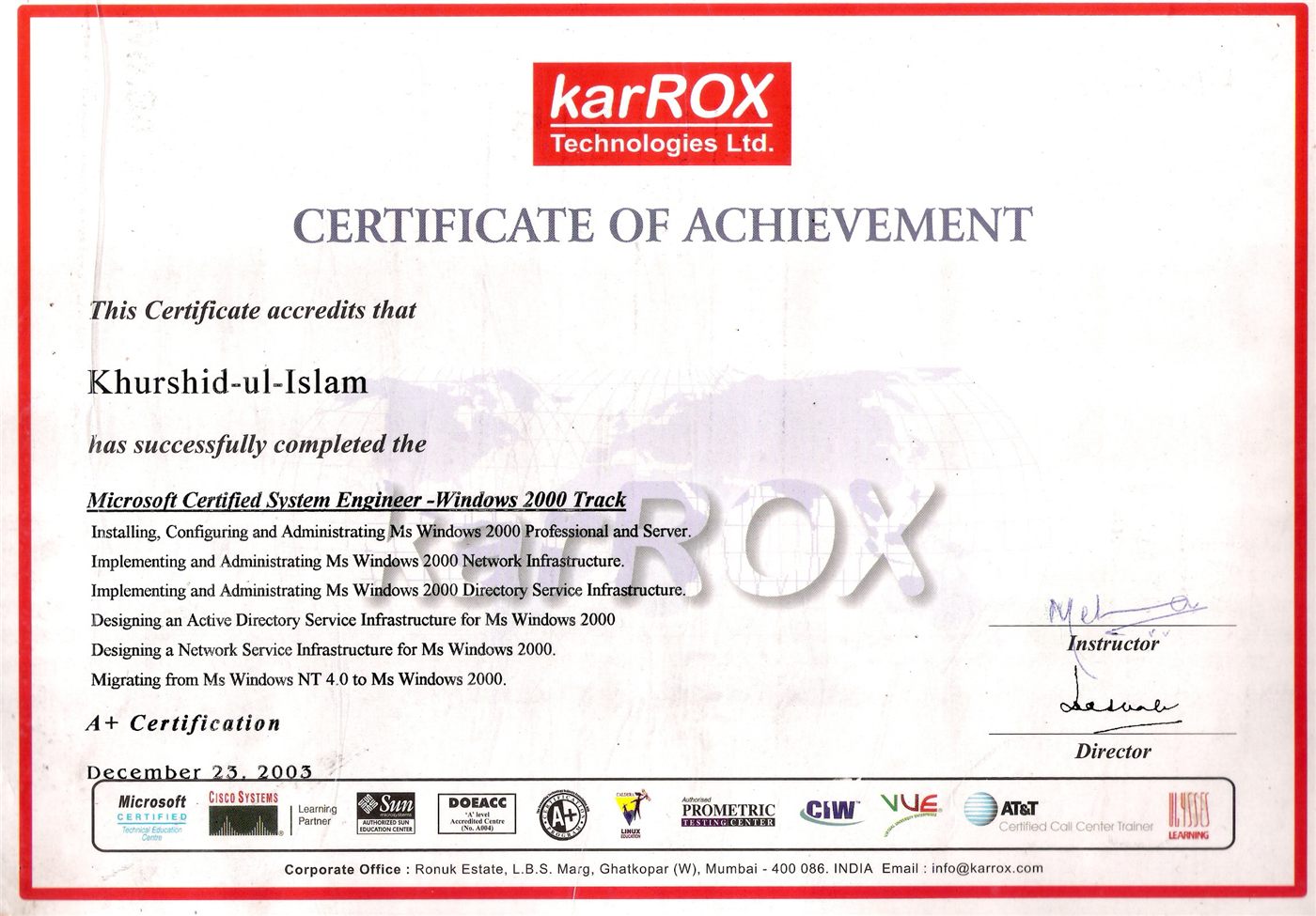 MCSE Windows 2000 Track, Microsoft · Karrox, 2003