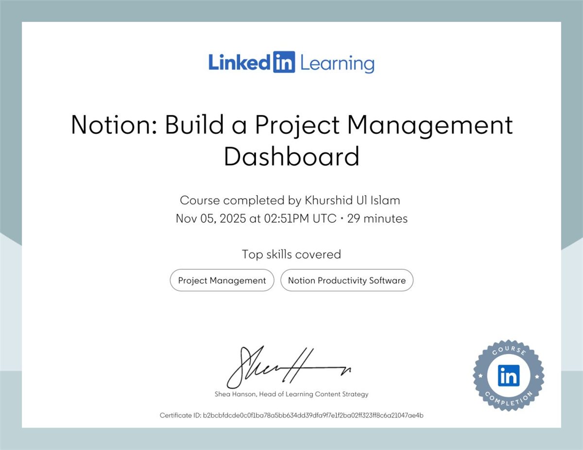 Notion: Build a Project Management Dashboard, LinkedIn Learning, 2025