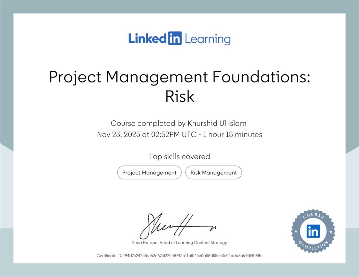 Project Management Foundations: Risk, LinkedIn Learning, 2025